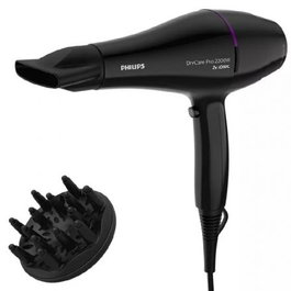 Philips Drycare Advanced Pro - Secador de Pelo Profesional 2200W con Motor AC, Tecnología Iónica, Difusor y Boquilla Concentradora, 6 Velocidades, Aire Frío, Negro
